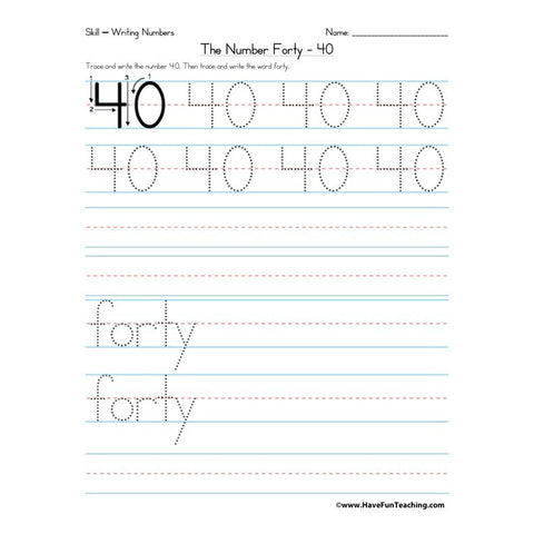 Number 40 Worksheet