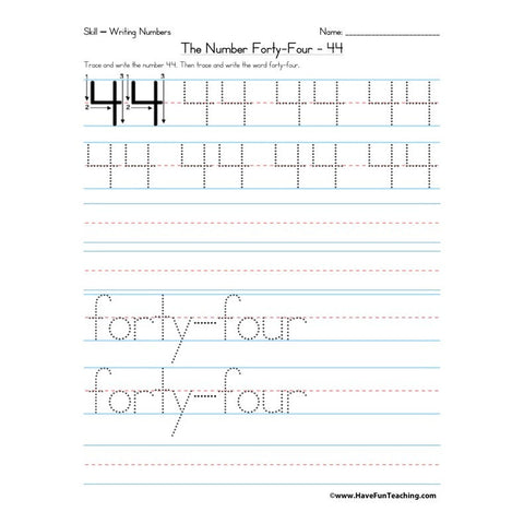 Number 44 Worksheet