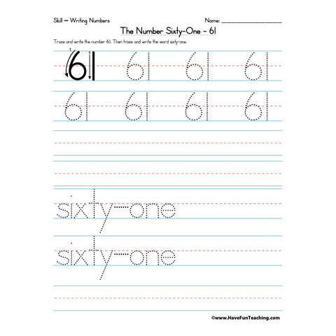 Number 61 Worksheet