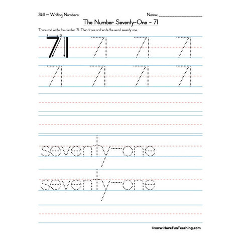 Number 71 Worksheet
