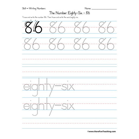 Number 86 Worksheet