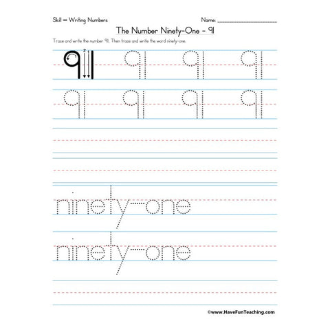 Number 91 Worksheet