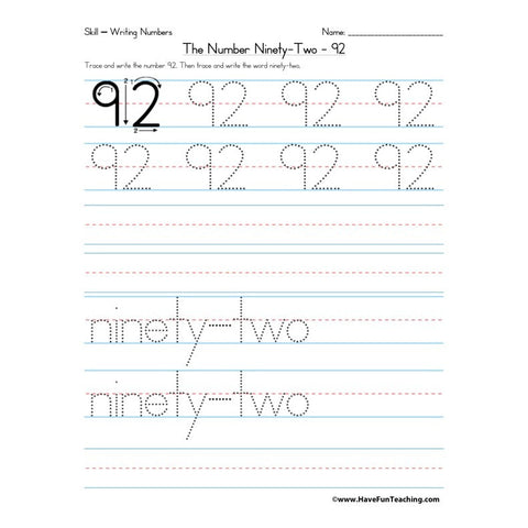 Number 92 Worksheet