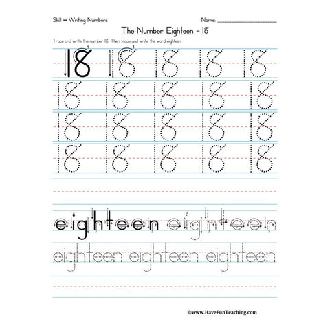 Number Eighteen Worksheet