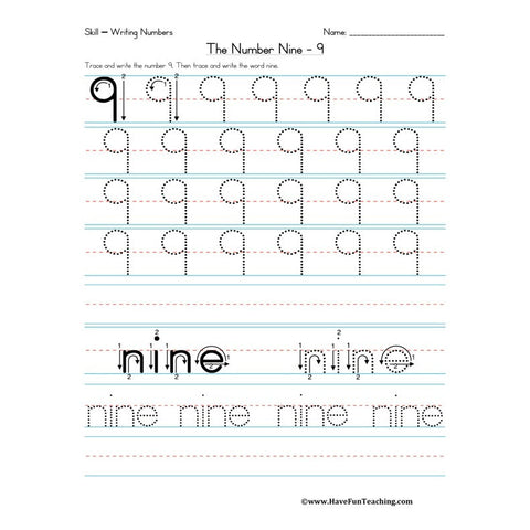 Number Nine Worksheet