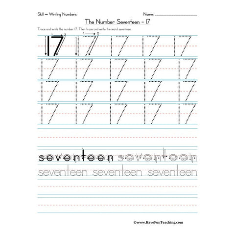 Number Seventeen Worksheet