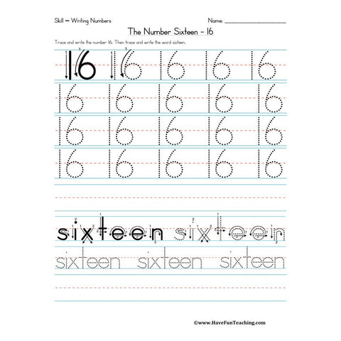 Number Sixteen Worksheet