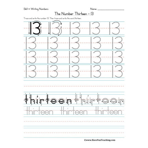Number Thirteen Worksheet