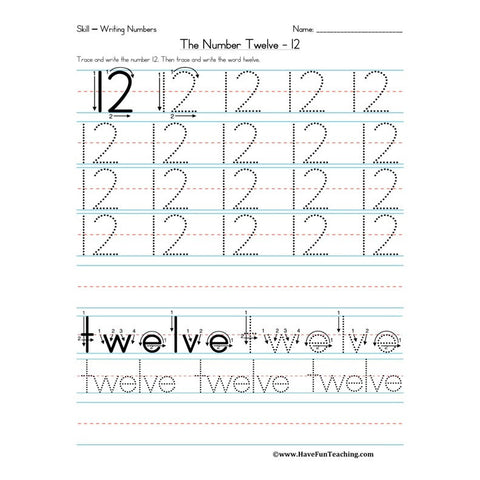 Number Twelve Worksheet