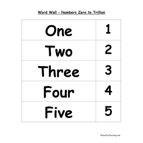 Numbers Worksheet