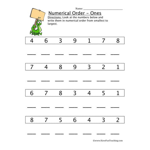 Numerical Order Worksheets Worksheet