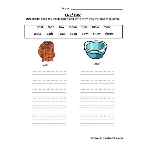 Oa Ow Worksheet