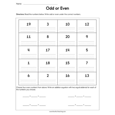 Odd or Even Worksheet