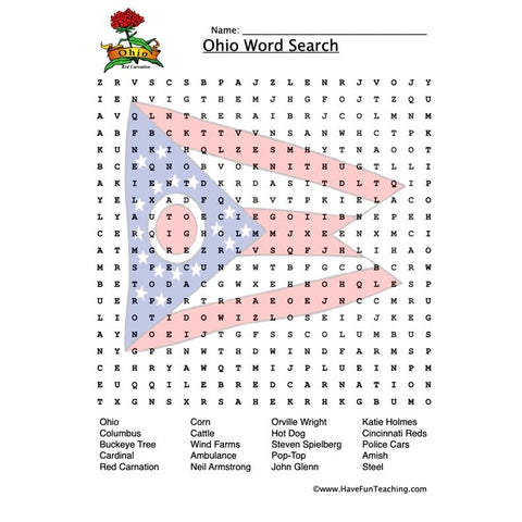 Ohio Wordsearch Worksheet