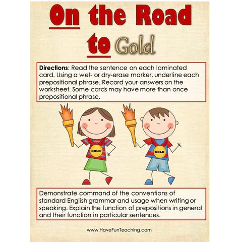 On the Road to Gold Prepositions Game