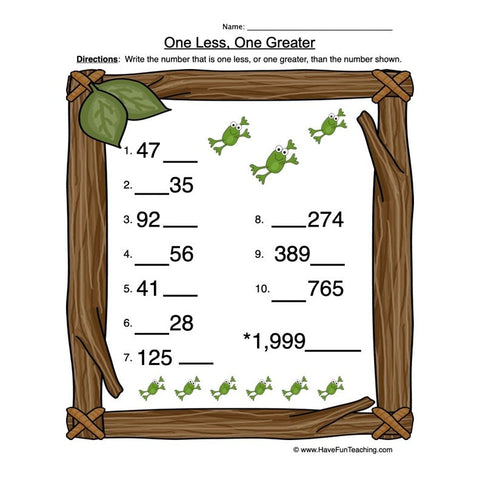 One Less One Greater Worksheet