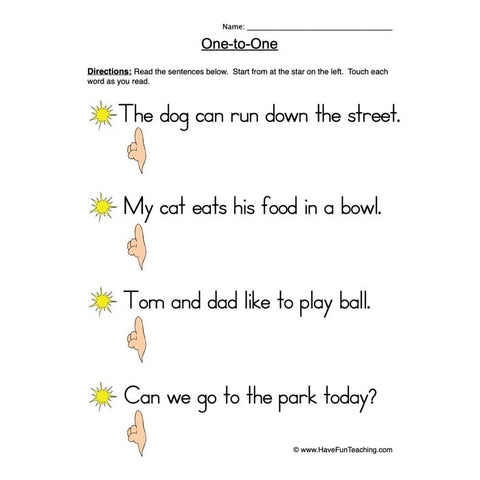 One to One Worksheet