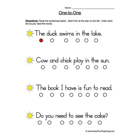 One to One Worksheet 2