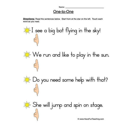 One to One Worksheet 3