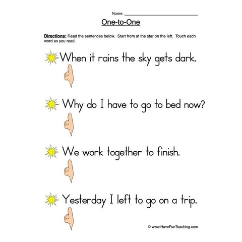 One to One Worksheet 4