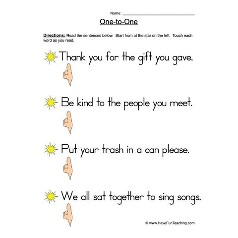 One to One Worksheet 5