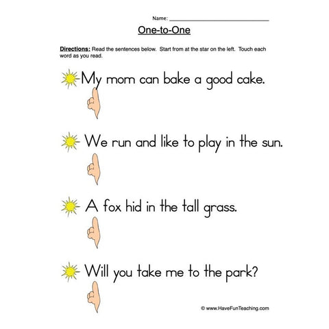 One to One Worksheet 6