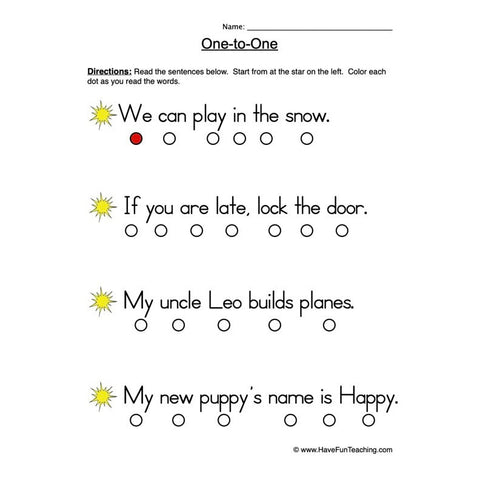 One to One Worksheet 7
