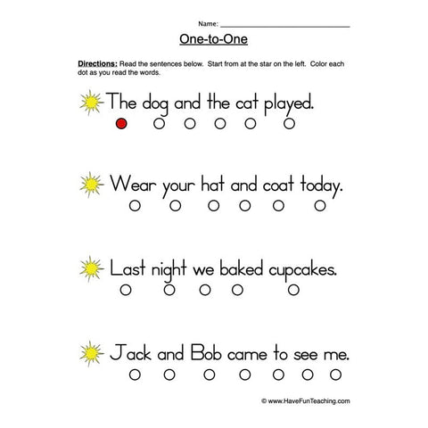 One to One Worksheet 8