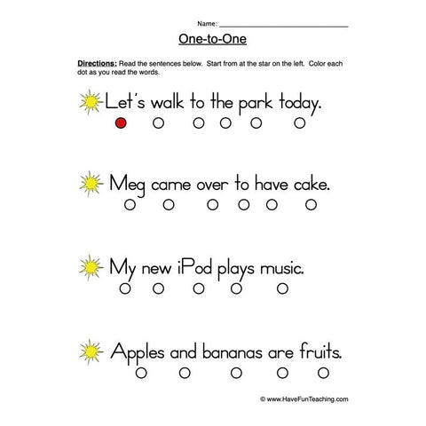 One to One Worksheet 9