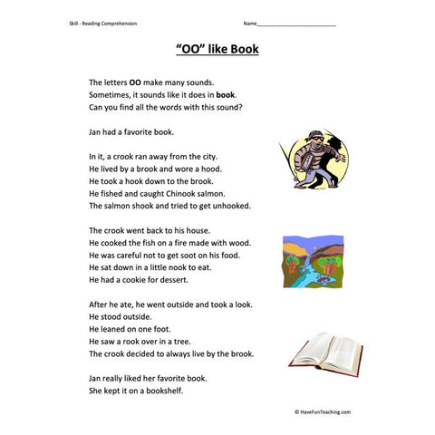 Oo Like Book Reading Comprehension Worksheet