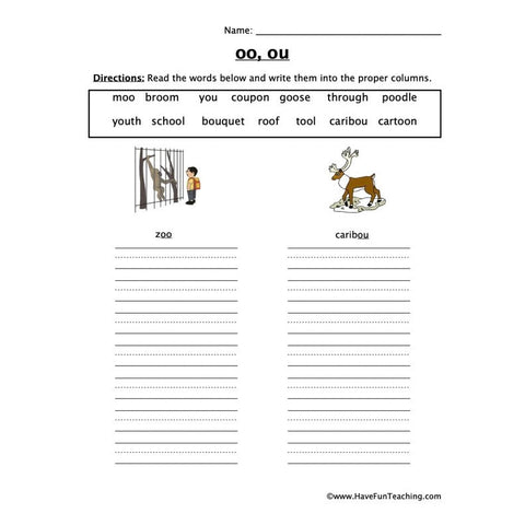 Oo Ou Worksheet