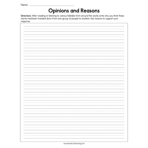 Opinions and Reasons Worksheet