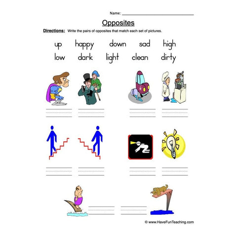 Opposites Worksheet