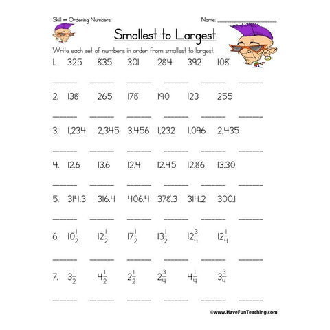 Ordering Numbers Worksheet 2