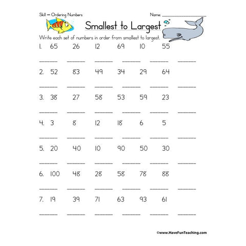 Ordering Numbers Worksheet 3
