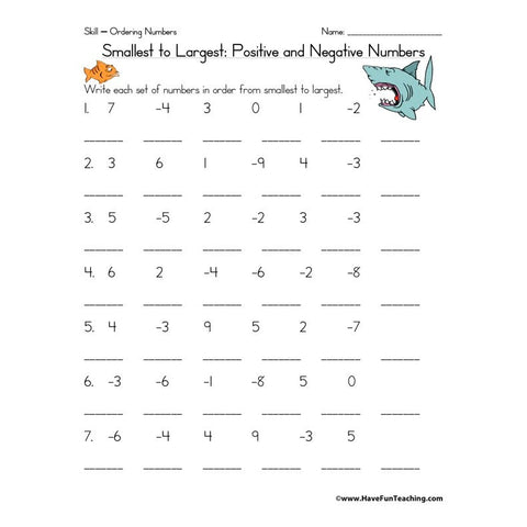 Ordering Numbers Positive Negative Worksheet