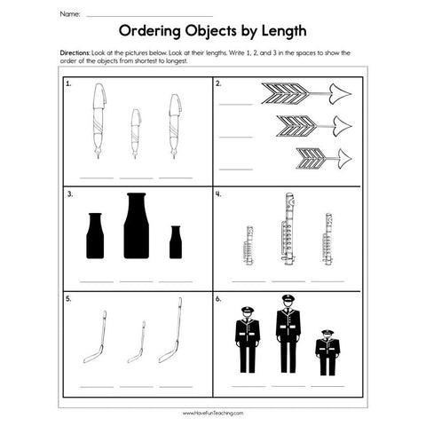 Ordering Objects by Length Worksheet