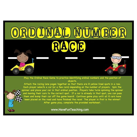 Ordinal Numbers Racecar Game