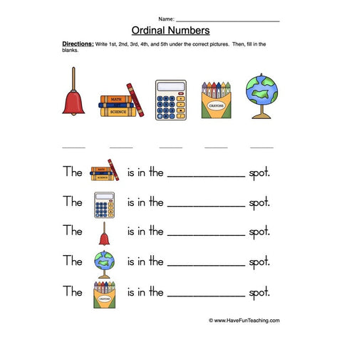 Ordinal Numbers Worksheet