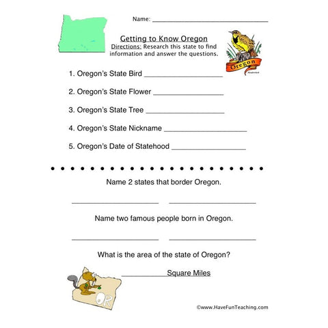 Oregon Worksheet