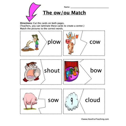 Ou Ow Matching Worksheet