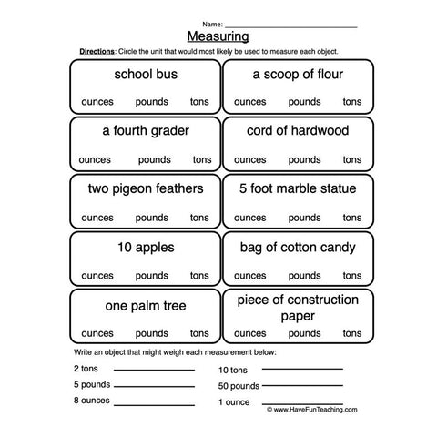 Ounces Pound Ton Worksheet