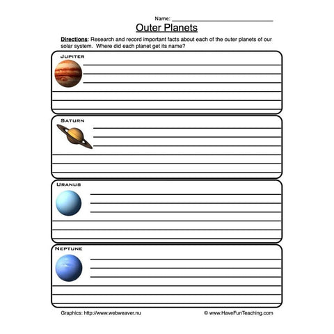 Outer Planets Worksheet