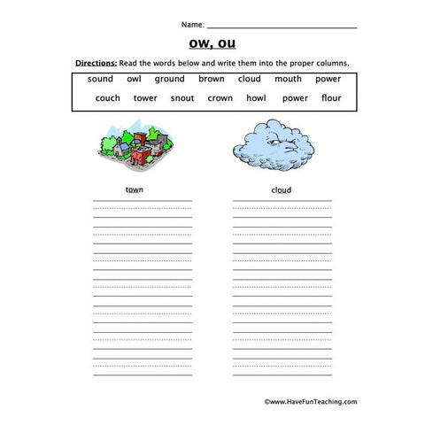 Ow Ou Worksheet