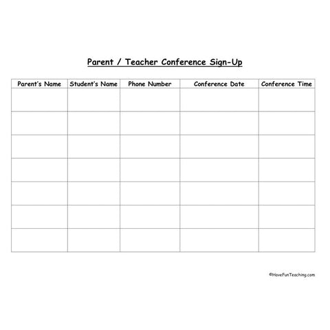 Parent Teacher Conference Worksheet