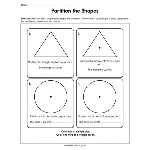 Partition the Shapes Worksheet