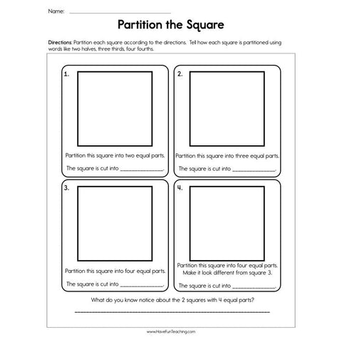 Partition the Square Worksheet