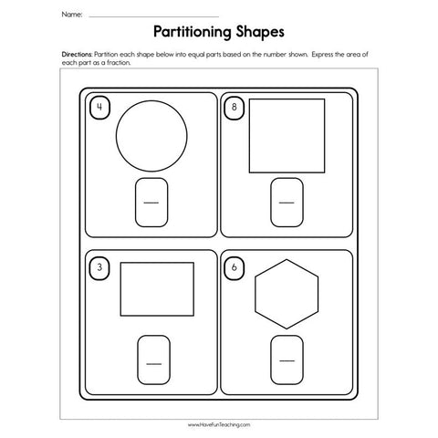 Partitioning Shapes Fractions Worksheet