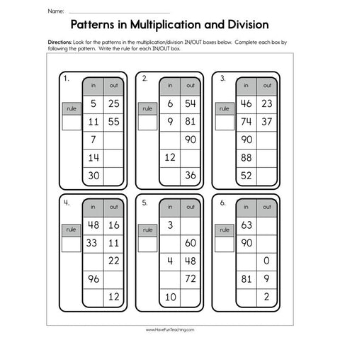 Patterns in Multiplication and Division Worksheet