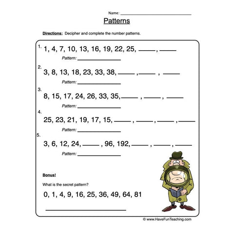 Patterns Worksheet 2